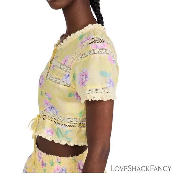 LOVESHACKFANCY **NWT** Farley Crop Top in Bright Azalea Yellow - Picture 6 of 11